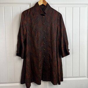 Earthen Silk San Francisco Blouse Women's L Tunic Brown Paisley 100% Silk